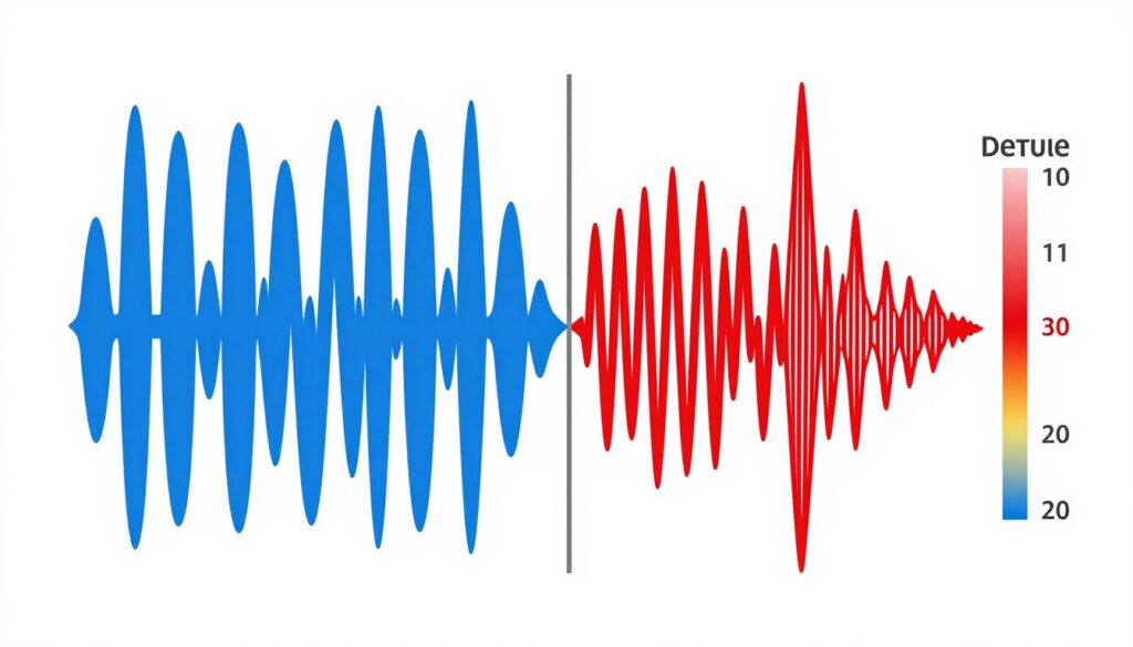 Comparison of normal vs problematic central heating pump sounds shown as sound waves