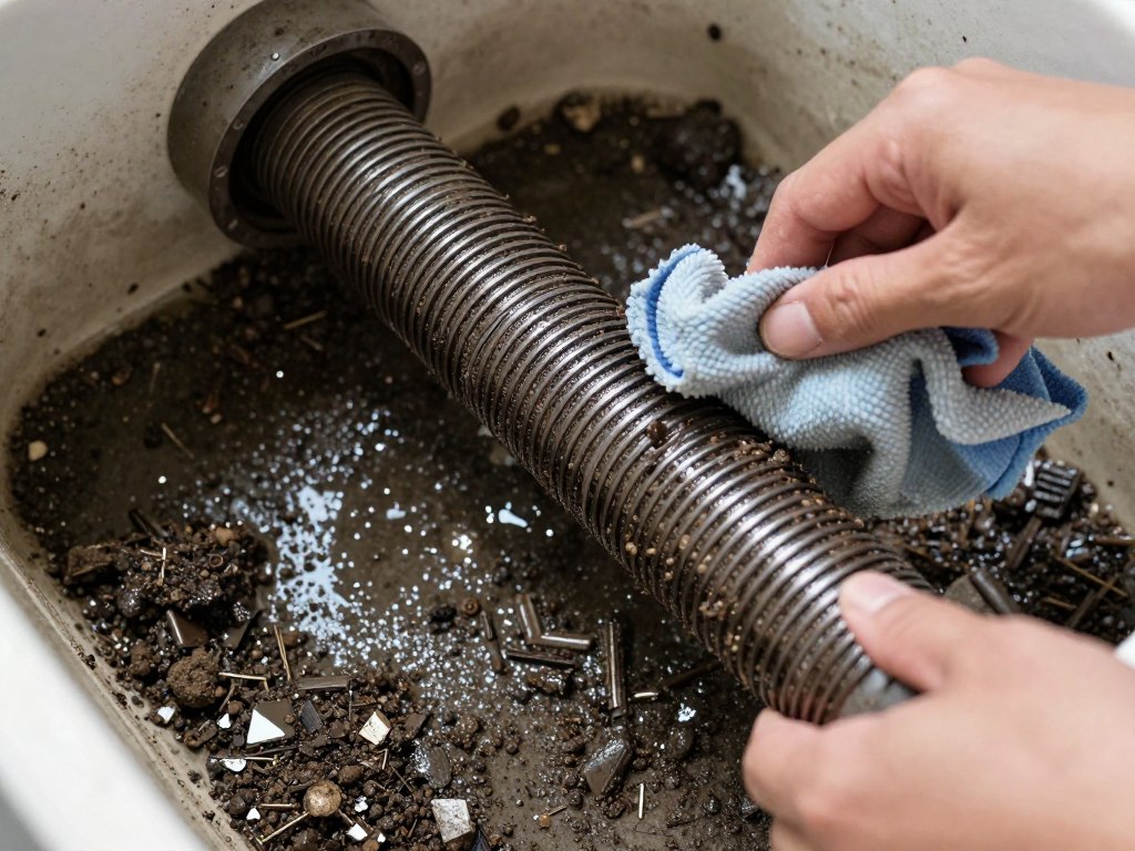 Magnetic filter being cleaned showing collected debris from central heating system