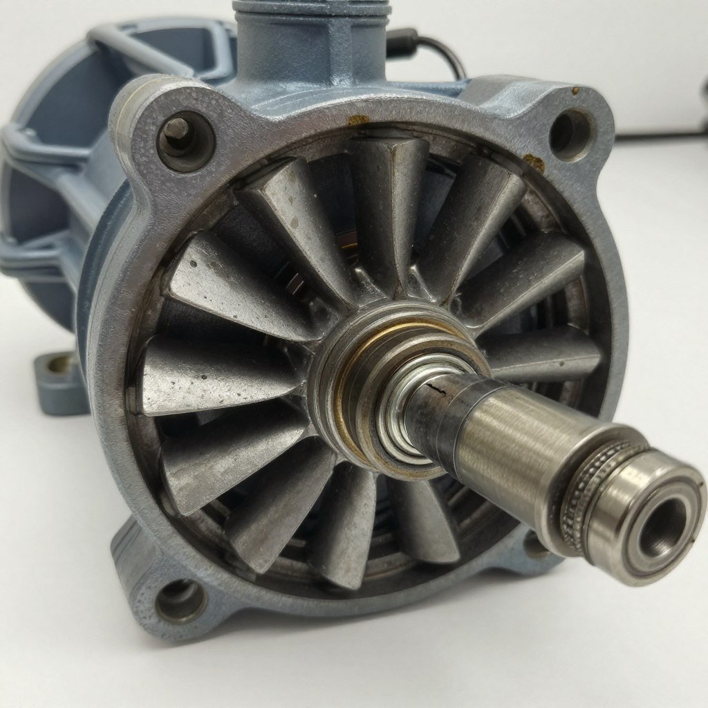 Mechanical components of a central heating pump showing impeller
