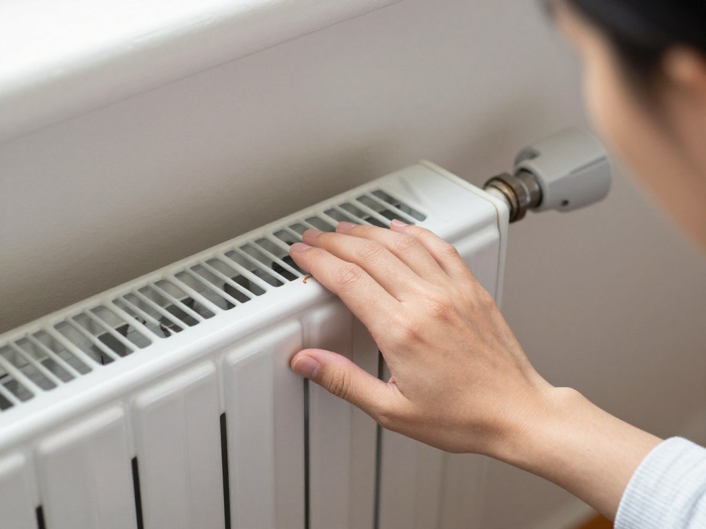 Person checking radiator temperature