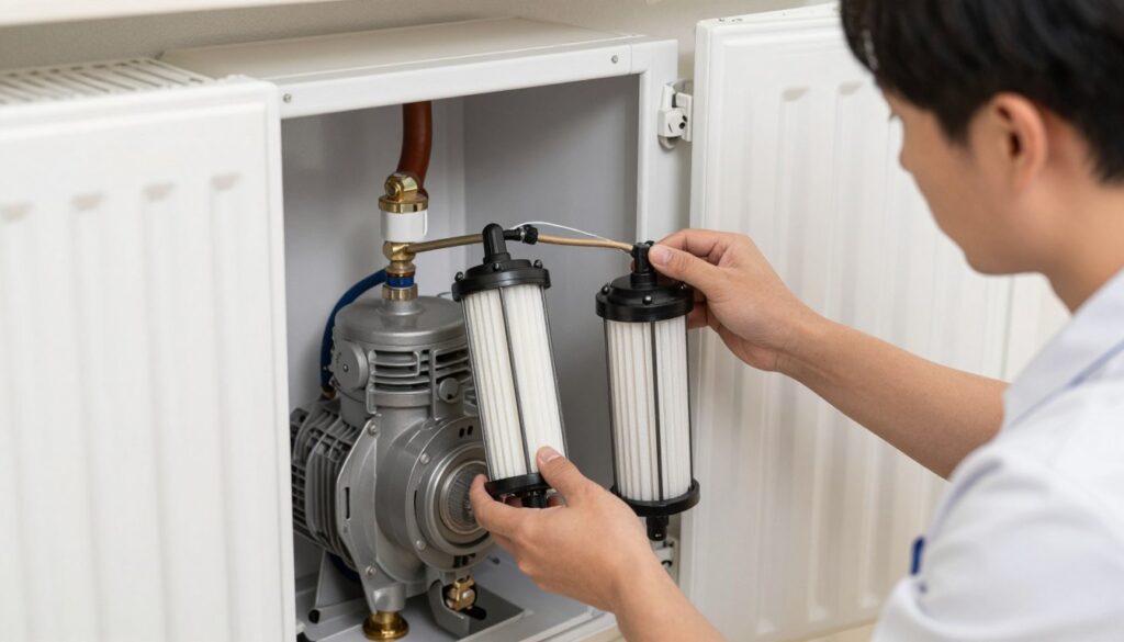 Preventative maintenance being performed on a central heating system