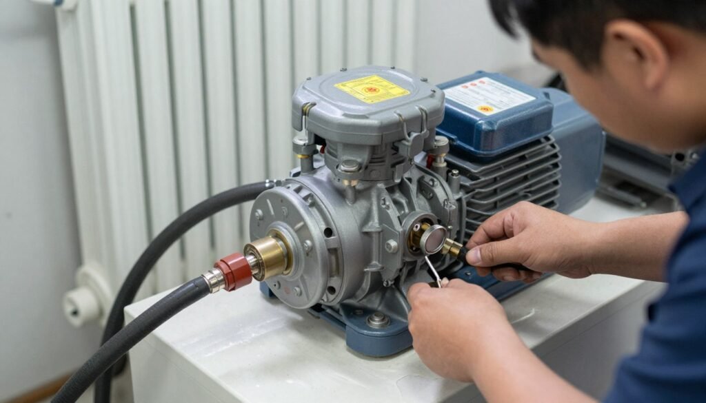 Preventive maintenance being performed on a central heating pump