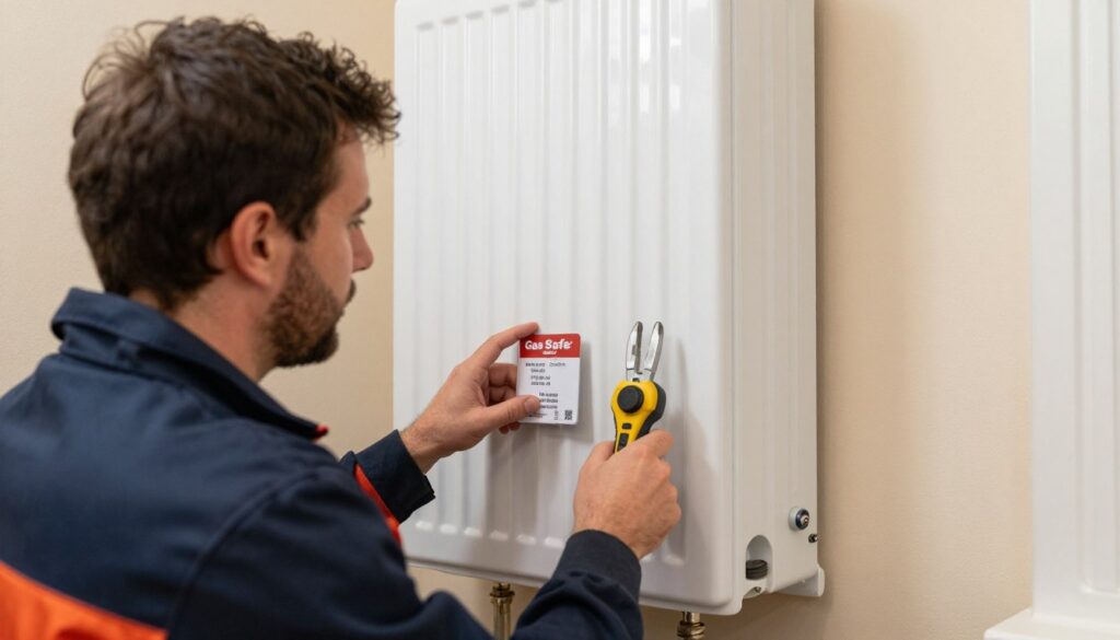 Professional Gas Safe registered engineer working on a heating system