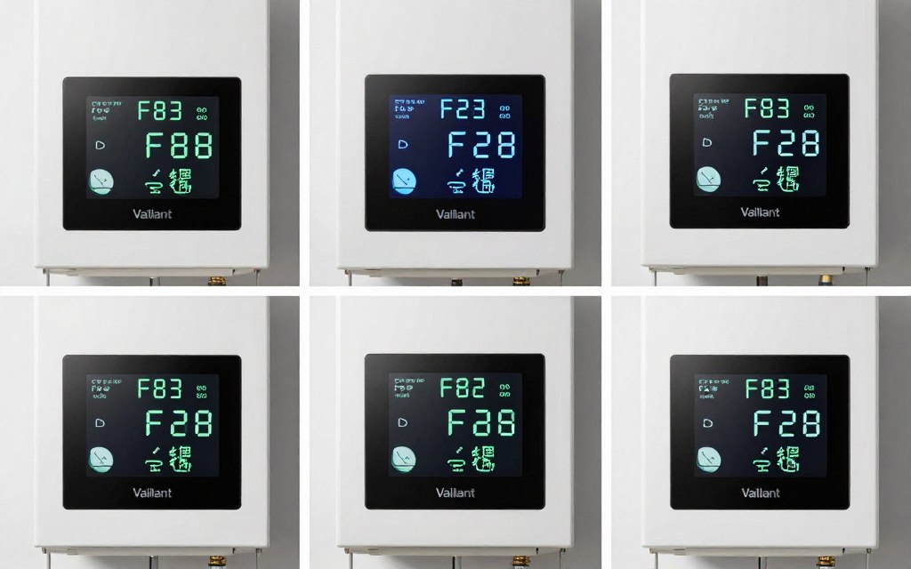Vaillant boiler control panel showing various fault code displays