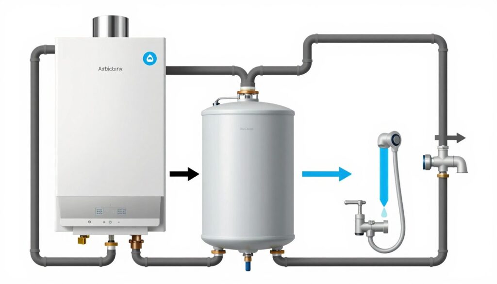 Water flow diagram showing how storage combi boiler delivers hot water