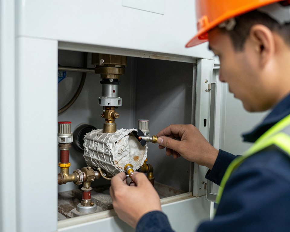 back boiler system being inspected for asbestos and safety compliance