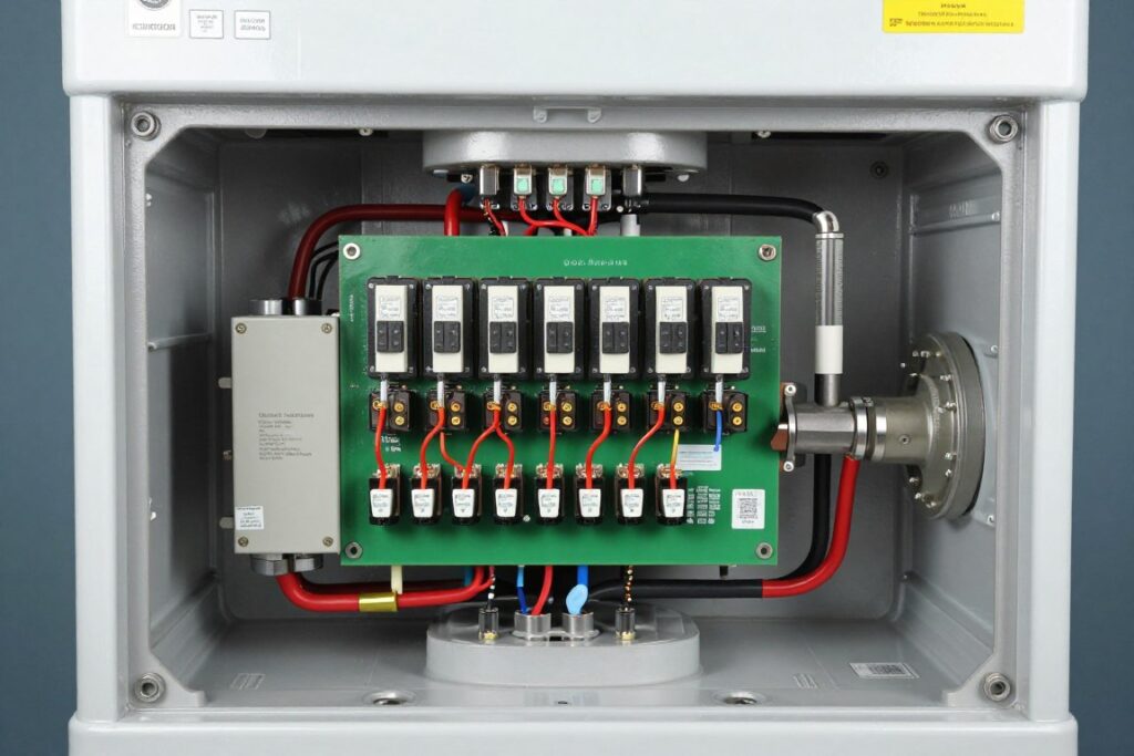 boiler internal components showing circuit board