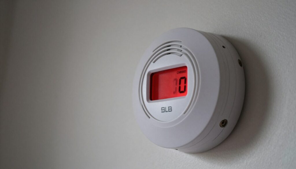 carbon monoxide detector near boiler showing alarm
