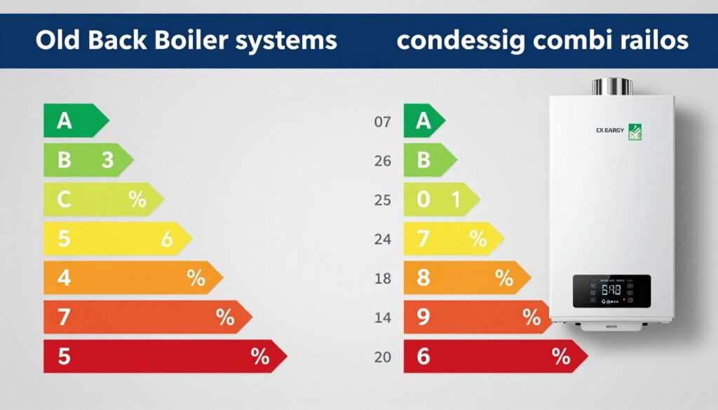 energy efficiency comparison chart showing back boiler versus modern combi boiler ratings