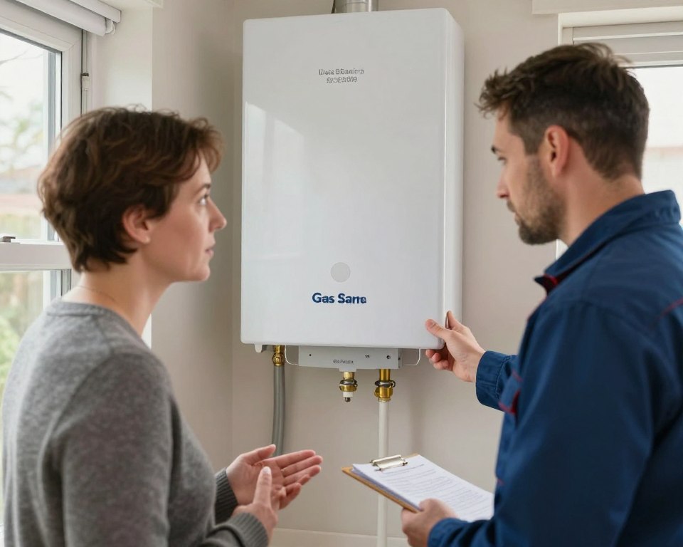 homeowner considering options for back boiler replacement with heating engineer