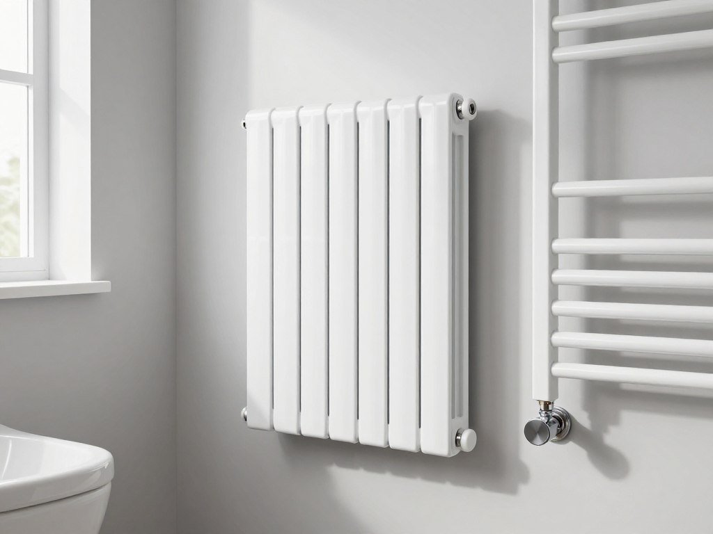 Bathroom with panel radiator sized for air source heat pump system