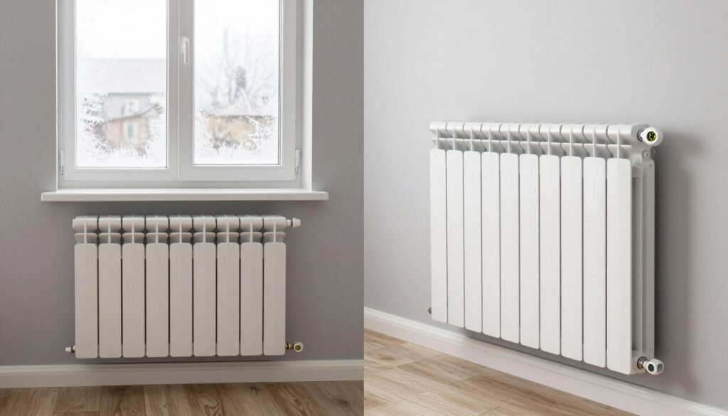 Comparison showing undersized versus properly sized radiator for air source heat pump