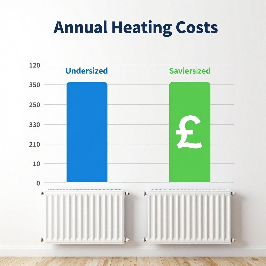 Energy cost comparison chart showing savings with properly sized heat pump radiators