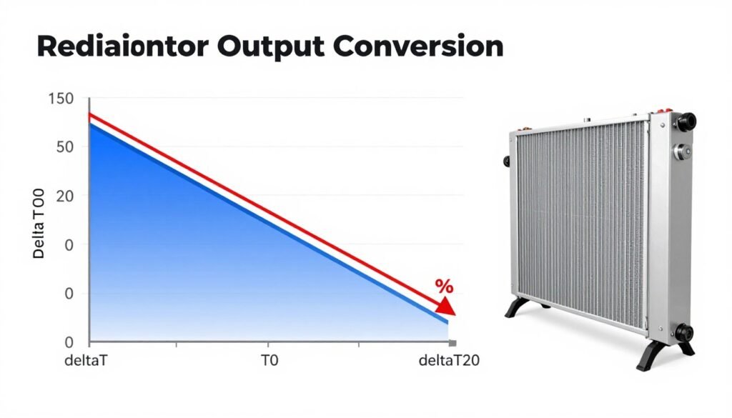Radiator output conversion chart from deltaT50 to deltaT20 for air source heat pumps